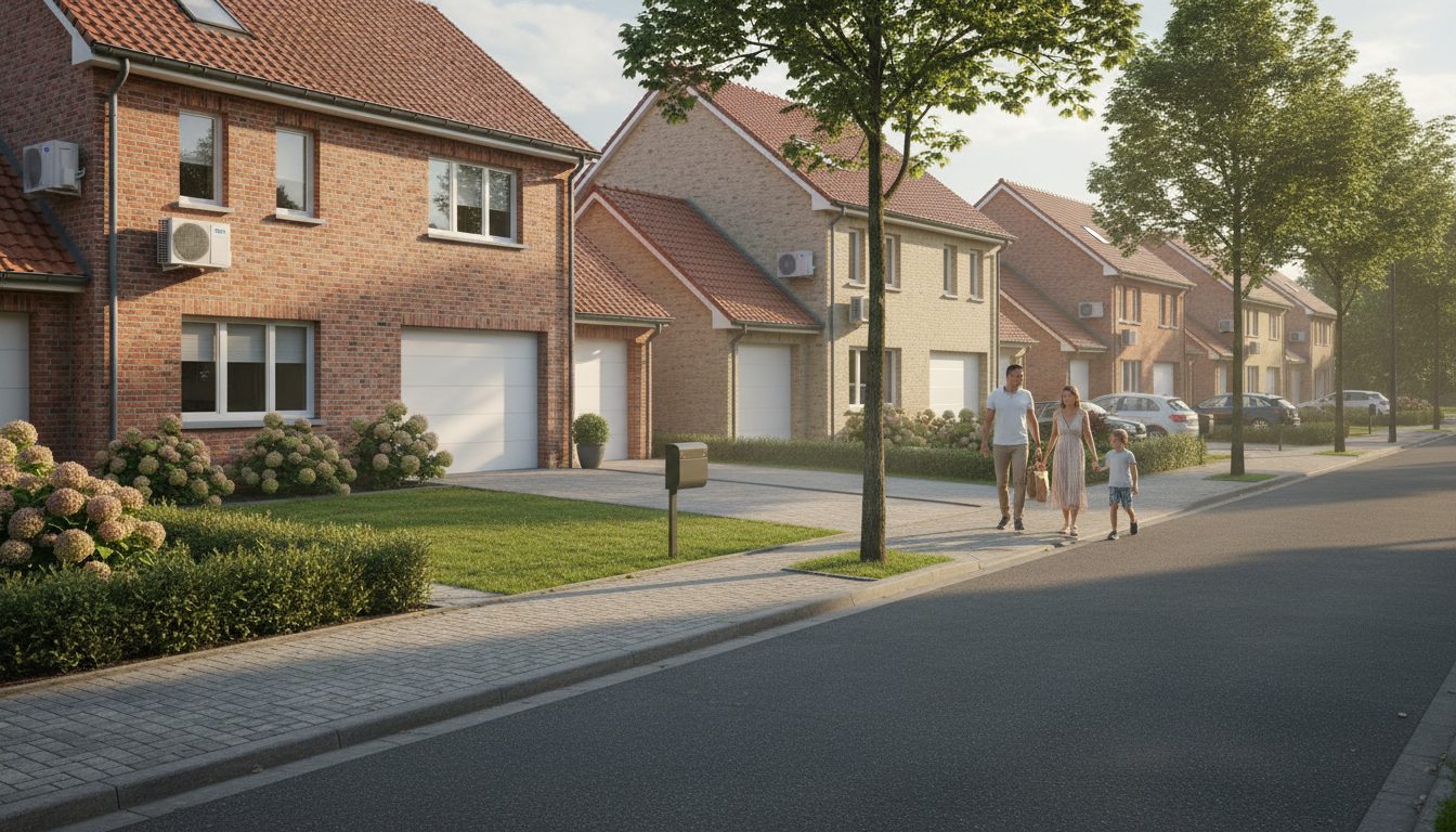 Airconditioning installatie bij bakstenen woning in Vlaanderen