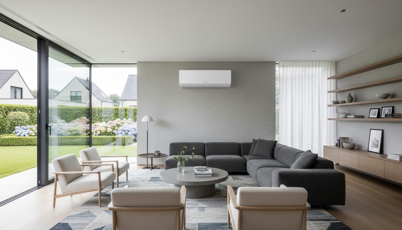 Airconditioning installatie bij bakstenen woning in Vlaanderen