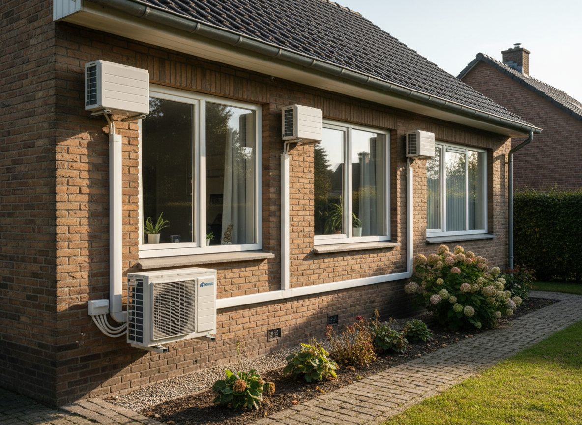 Airconditioning installatie bij bakstenen woning in Vlaanderen