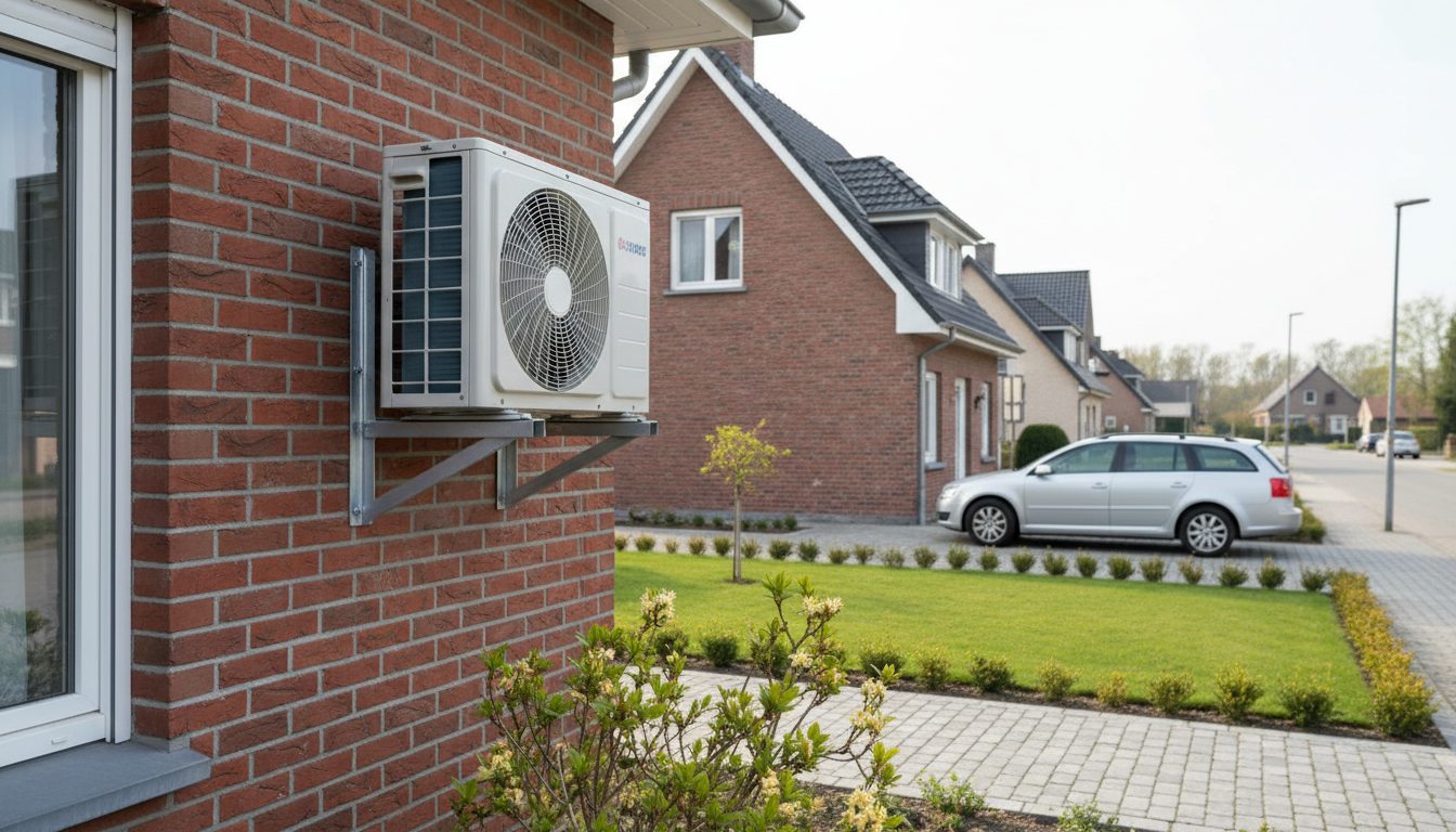 Airconditioning installatie bij bakstenen woning in Vlaanderen