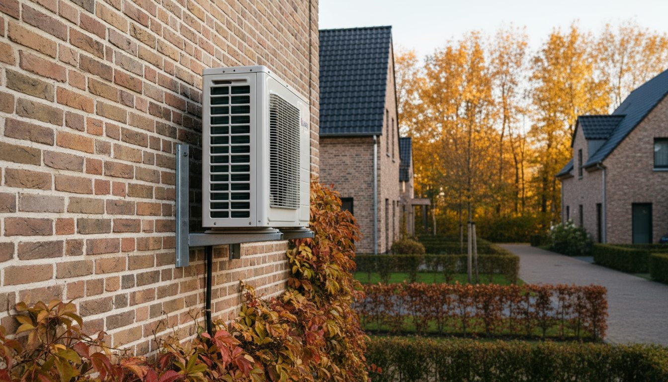 Airconditioning installatie bij bakstenen woning in Vlaanderen