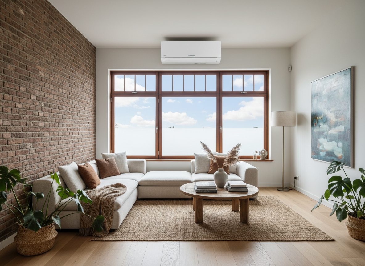 Airconditioning installatie bij bakstenen woning in Vlaanderen