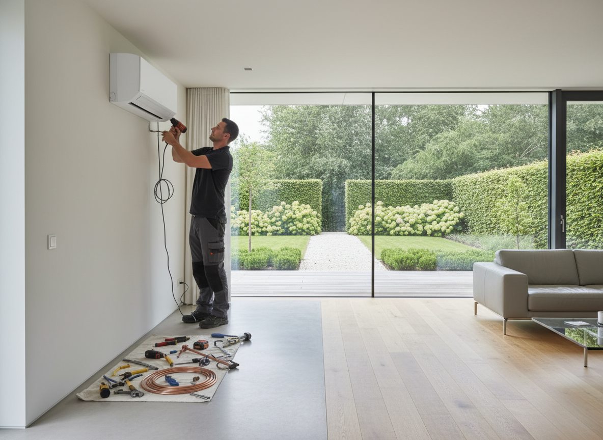 Airconditioning installatie bij moderne woning in Vlaanderen